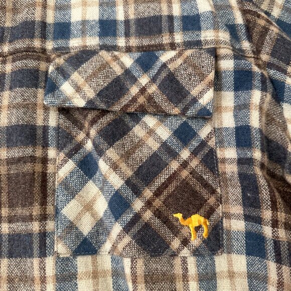 XL Vintage 80s Wool John Henry Camel Cigarette Collab Flannel Shirt Brown Plaid - Picture 3 of 8